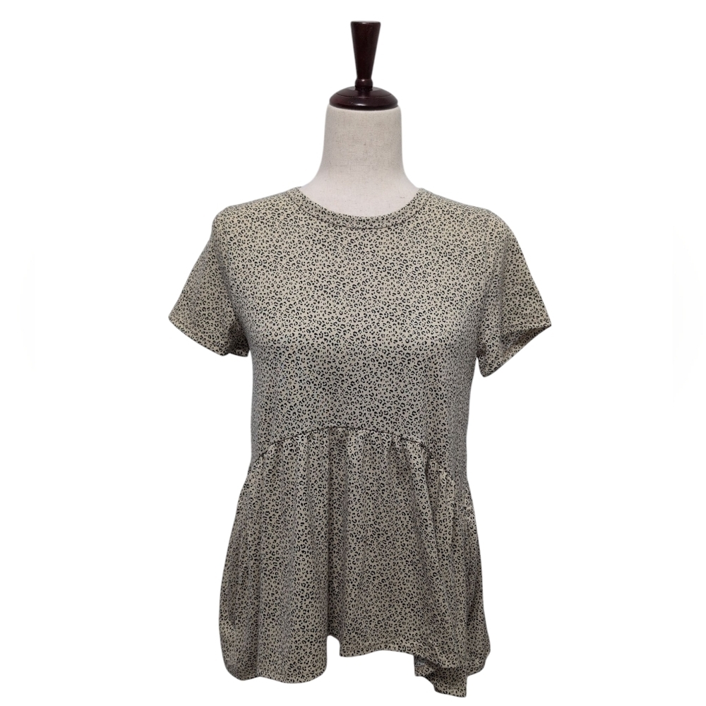 Gaze Baby Doll Top Cream And Black Leopard Print Top Empire‎ Waist Sz Small